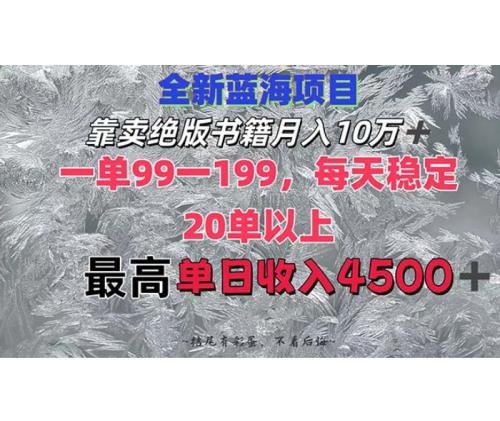 靠卖绝版书籍月入10W+,一单99-199，一天平均20单以上，最高收益日入4500+