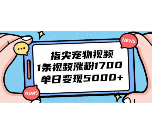 指尖宠物视频，1条视频涨粉1700，单日变现5000+